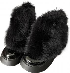 Женские зимние ботинки с искусственным мехом, на танкетке, средней высоты, с боковой молнией, увеличение роста на 4 см, зимняя обувь для холодной погоды и снежных дней Azttoztto, Black