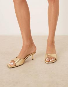 Широкие мюли ASOS DESIGN Hyped на каблуке-рюмочке золотистого цвета