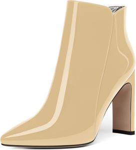 Женские ботильоны FEMSTEP с молнией, лакированные, для вечеринок, с заостренным носком, на массивном каблуке, высотой до щиколотки, каблук 10 см, Beige