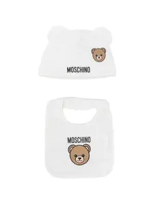 Комплект из шапочки с принтом мишки Moschino Kids, белый