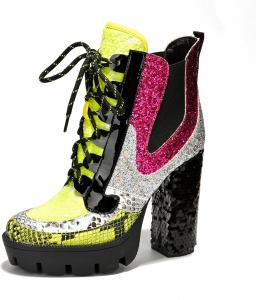 Женские сапоги Cape Robbin Nell на высоком каблуке с блестками и пайетками - платформенные челси на массивном каблуке с блестящим язычком и пяткой - стильные блестящие ботильоны для женщин, Lime