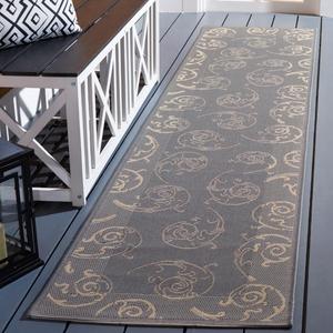 Ковер SAFAVIEH, 69 x 427 см, Courtyard Collection Runner, Grey & Natural, узор Scroll, без ворса и простой в уходе, для помещений и улицы, моющийся — идеально для патио, заднего двора, прихожей (CY2665-3606)