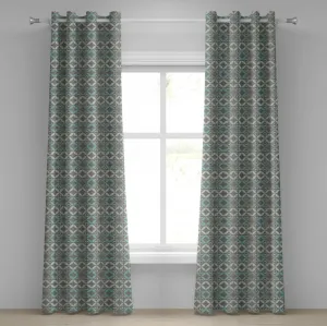 Серо-голубая штора на люверсах ABAKUHAUS, ретро-стиль, абстрактные перекрывающиеся круги с цветными деталями, декоративные двухпанельные шторы, 280 см x 245 см, серо-голубой, светло-серый Abakuhaus