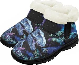 Детские зимние сапожки для мальчиков и девочек, утепленные искусственным мехом, ботильоны до щиколотки с противоскользящей подошвой для малышей, детей младшего и старшего возраста Chririnla, Dinosaur