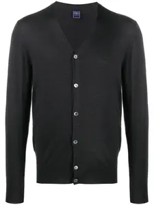 Кардиган в рубчик с V-образным вырезом Fedeli, серый