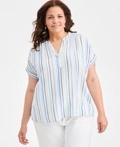 Полосатая блузка большого размера с V-образным вырезом и рукавами летучая мышь Style & Co, Stripe Quick Dip