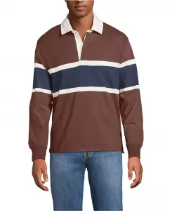 Мужская полоскатая регбийка с длинным рукавом Lands' End, коричневый