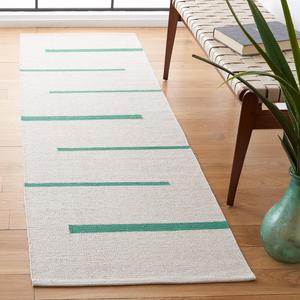 Ковер-дорожка SAFAVIEH, 69 x 244 см, Montauk Collection - Ivory & Dark Green, ручной работы, плоское плетение, бохо, кантри, хлопок, современная полоска, идеально для помещений с высокой проходимостью в гостиной, спальне (MTK311X)