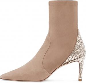 Женские ботильоны iadore, 3" из искусственной замши с заостренным носком, блестящими стразами, средним каблуком-стилетто, эластичные зимние ботинки-носки, Nude