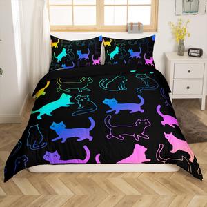 Erosebridal Комплект постельного белья Cute Kitten с мультяшными котятами, ультрамягкий черный, Black