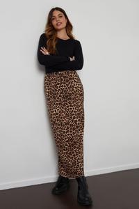 Юбка миди из 100% хлопкового трикотажа с леопардовым принтом и карманами Threadbare, коричневый