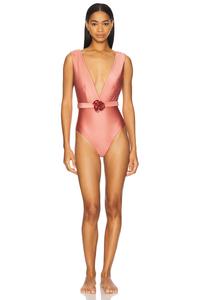 Купальник-однотонник Lucky plunge с цветочным узором Zimmermann, rose