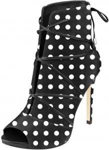 Женские ботильоны YDN с открытым носком, из искусственной замши, на платформе и высоком каблуке-стилетто, с шнуровкой и вырезами, удобные, размеры 4-15, Black Polka Dots