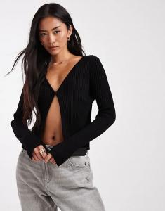 Кардиган Miss Selfridge из ребристой ткани с одной пуговицей черного цвета