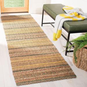 Ковер-дорожка SAFAVIEH, 77 x 244 см, Natural Fiber Collection - Natural & Gold, ручной работы, полосатый джут, идеально для помещений с высокой проходимостью в гостиной, спальне (NF202B)