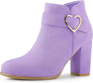 Женские ботильоны Allegra K с боковой молнией и массивным каблуком на пряжке, Purple