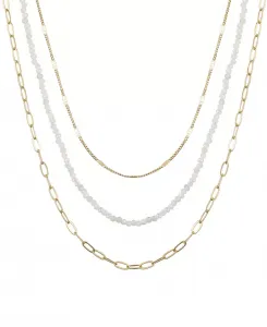 Комплект из 3 многослойных ожерелий из настоящего стекла и 14-каратного золота Unwritten, white