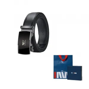 SEPTWOLVES Кожаные брюки из коровьей кожи с ремнем в стиле бойфренд для мужчин 3.1CM, Black