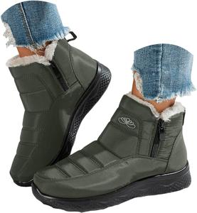 Женские зимние ботинки Hbeylia, комфортные, теплые, с плюшевой подкладкой, короткие ботильоны на каждый день, водонепроницаемые, с боковой молнией, на плоской подошве, противоскользящие, для пеших прогулок, утепленные для холодной погоды, зеленый