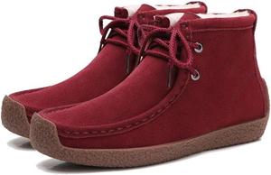 Женские теплые кожаные ботильоны на меху, с плоским низким каблуком, шнуровкой, противоскользящие, удобные для ходьбы, зимние ботинки для снега ODIPON, Red