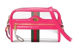 Ophidia Кожаная Камера Пэчворк Плечевая Сумка Через Плечо Мини Женская Прозрачная/Фуксия Розовая GUCCI