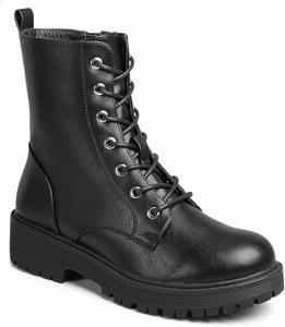Женские боевые ботильоны Forever Link с шнуровкой, короткие ботинки с массивной подошвой и боковой молнией, Black Pu