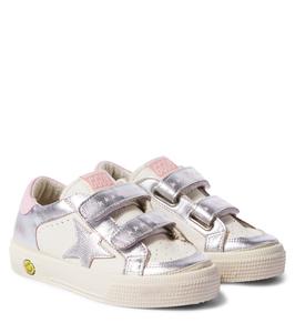 Кожаные кроссовки May School Golden Goose Kids, White/Silver/Pink
