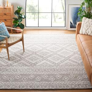 Ковер SAFAVIEH, 275 x 366 см, коллекции Micro-Loop - Dark Grey & Ivory, ручной работы марокканский богемный племенной стиль из шерсти, идеально для помещений с высокой проходимостью в гостиной, спальне (MLP501F)