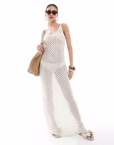 ONLY вязаное крючком макси-платье бежевого цвета