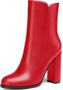 Женские короткие ботильоны WAYDERNS с матовой кожей, круглым носком, молнией, на высоком каблуке-блоке, 4 дюйма, Red