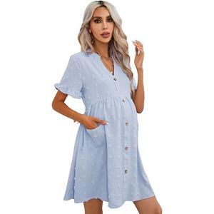 Женское повседневное платье-мини в горошек с карманом для беременных Seoria, Light Blue