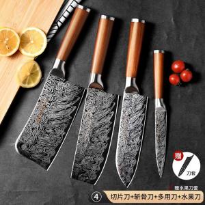 Plys Набор кухонных ножей: японский шеф-нож с дамасским узором, топорик, фруктовый нож, кухонный нож и костерез