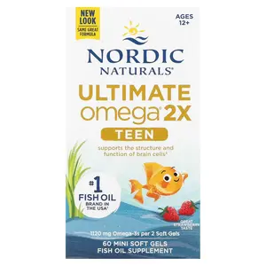 Nordic Naturals Teen Ultimate Omega 2X для детей от 12 лет с клубникой, 60 мягких мини-желатиновых капсул