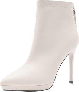 Женские ботильоны на высоком каблуке-стилетто с платформой, заостренным носком и молнией сзади Sexy зимняя обувь Uniquelly, Beige