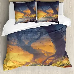 Пододеяльник ABAKUHAUS Fantasy с рисунком Большие корни деревьев, защита от клещей, подходит для аллергиков, с наволочками, 155 x 220 см - 80 x 80 см, цвет: оранжевый, синий