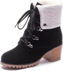 Женские ботильоны VOKLIN с кружевной шнуровкой, круглым носком и манжетой, на грубом среднем каблуке с меховой отделкой, короткие нарядные ботинки, Black