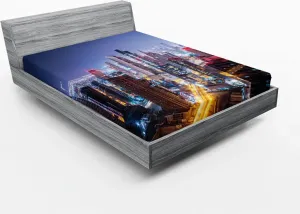 Простыня на резинке ABAKUHAUS City, Ночное Дубай с прозрачным экраном, тема Туристические достопримечательности ОАЭ, 140 x 200 см, разноцветная Abakuhaus