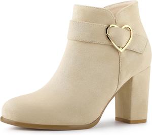 Женские ботильоны Allegra K с боковой молнией и массивным каблуком на пряжке, Beige