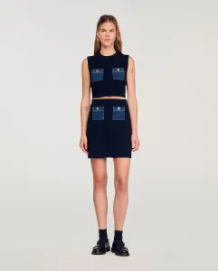 Короткая плиссированная юбка двухцветная Sandro, темно-синий