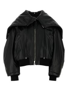 Кожаная куртка с большим воротником The Attico, черный