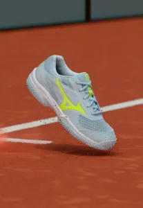 Удар с брейком 5, грунт, теннисные кроссовки для грунтового корта Mizuno, Ice Water/Lightning Yellow/Ancient Water