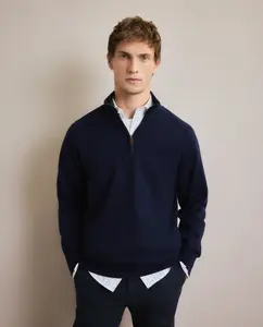 Мужской джемпер с полукруглой молнией, гладкий, из мериносовой шерсти Emidio Tucci, темно-синий