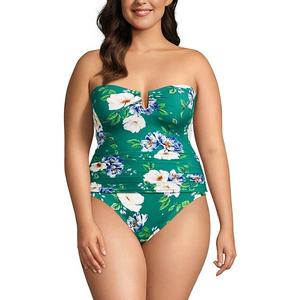 Plus size U-образный многовариантный топ для купальника Lands' End, Emerald Petunia