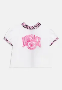 Неформальная детская блузка с леопардовым принтом и изображением медузы в стиле университетской формы на пуговицах Versace, Bianco/Cyclamen Pink