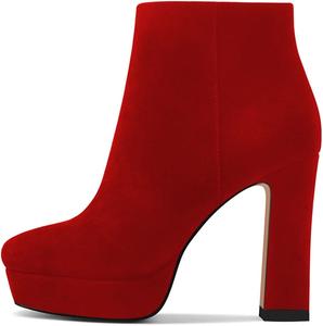 Женские ботильоны FYS с круглым носком на высокой платформе, массивные каблуки, замшевые, с боковой молнией, для вечеринок, удобные, размеры 4-15 US, Red