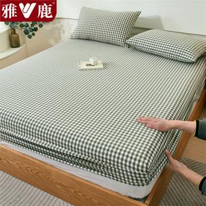 Yalu Простыня на резинке 120х200 см из чистого хлопка, цвет Green Small Grid, комплект из 2 предметов