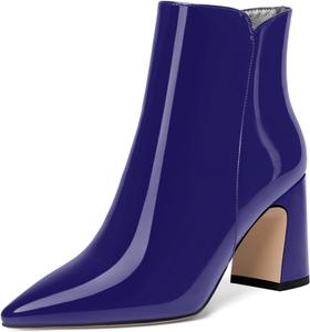 Женские ботильоны ROSERWISH для свиданий, мода, на молнии, повседневные, с заостренным носком, лакированные, с массивным каблуком 3,3 дюйма