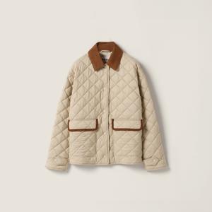 Стеганый блузон из технического понже MIU MIU, бежевый