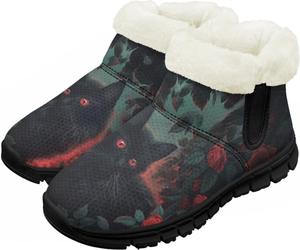 Девочки Мальчики Ботинки Детские Снег Зимние Ботинки Для Улицы На Щиколотку Теплые Без Шнуровки С Искусственным Мехом Легкая Обувь Chririnla, Gothic Black Cat