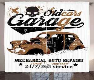 Шторы для автомобиля в деревенском стиле ABAKUHAUS, ремонт старых гаражных машин, универсальные ленточные шторы для гостиной с петлями и крючками, 280 x 245 см, бледно-коричневый, черный, белый Abakuhaus